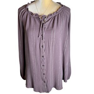 Torrid Peasant Top Sz 3 Mauve With Buttons Tie At Neck Long Sleeves Gold Thread